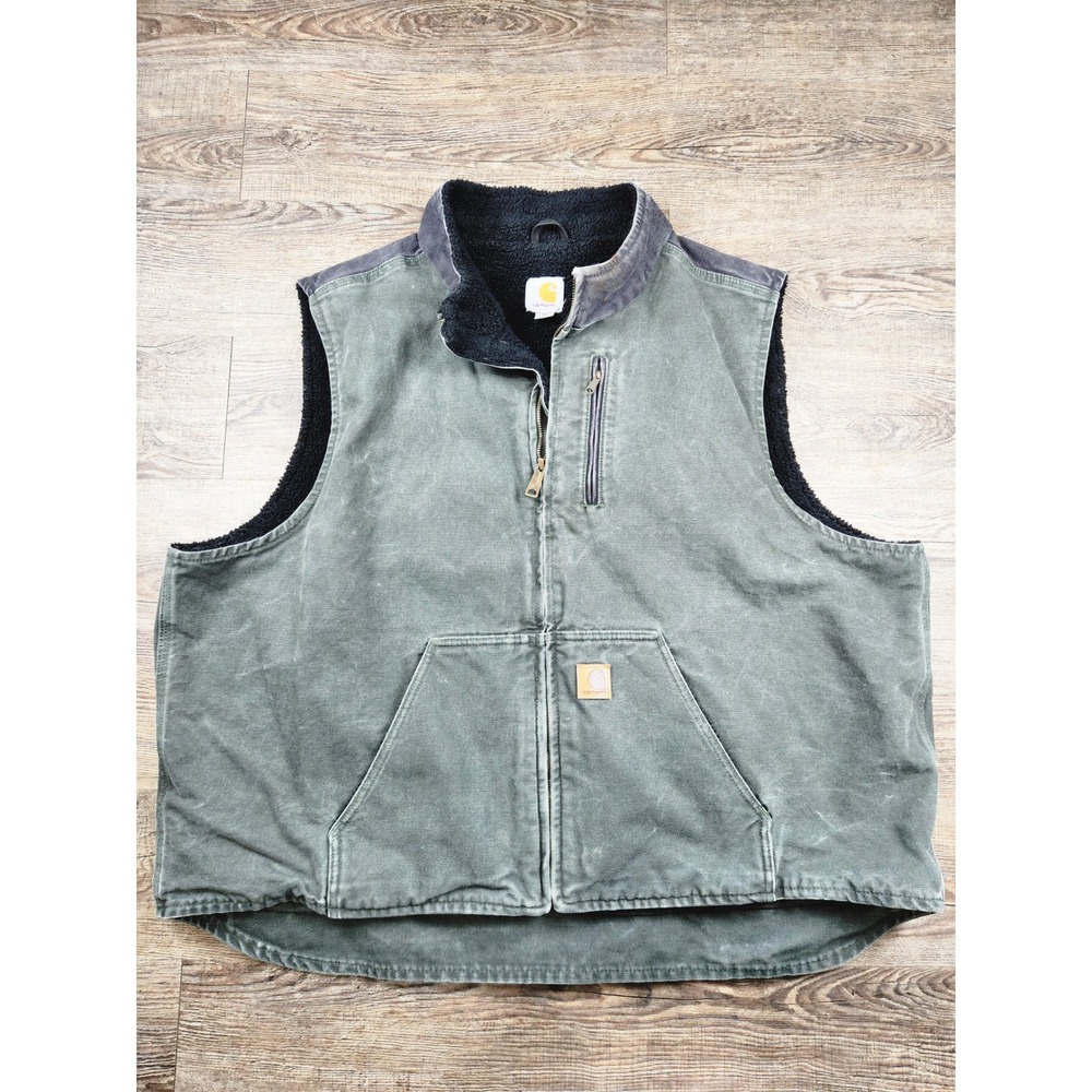Carhartt V33-355 Mock Neck Sherpa Lined Sandstone Duck Vest Green Mens 3XL